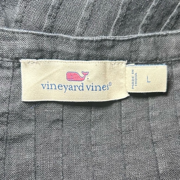 Vineyard Vines Linen Pintuck Tunic Pleated Black Shirt Long Sleeve Size L - Picture 8 of 10